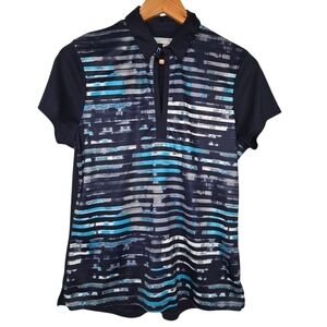 Callaway Womens Opti Dri Navy Blue Striped Print Golf Polo Shirt Size Large